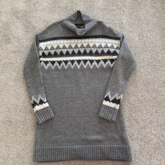 American Eagle Wool Blend Fair Isle Turtleneck Knit Gray Sweater Dress Medium - Picture 6 of 8